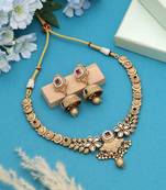 Rani & green color matte gold necklace set