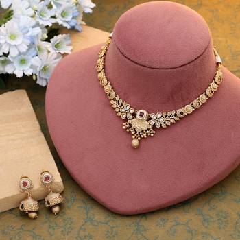 Rani & green color matte gold necklace set 2