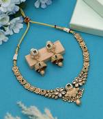 Green color matte gold necklace set