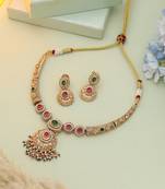 Rani & green color matte gold necklace set