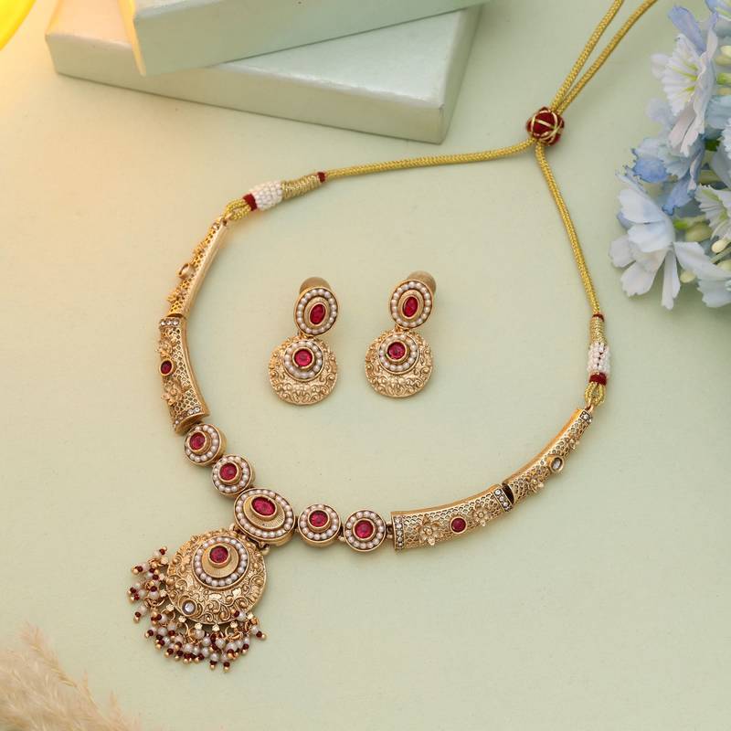 Rani color matte gold necklace set