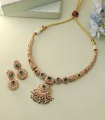 Green color matte gold necklace set