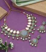 Pista green color kundan necklace set