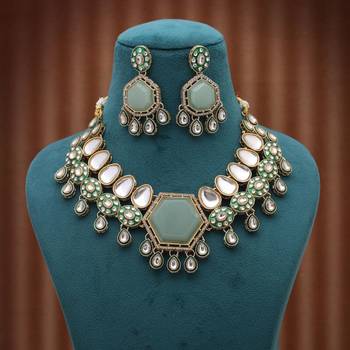 Pista green color kundan necklace set 2