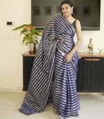 blue mul cotton saree with zari sripes