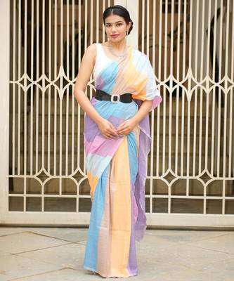 candy cloud pastel linen saree 1