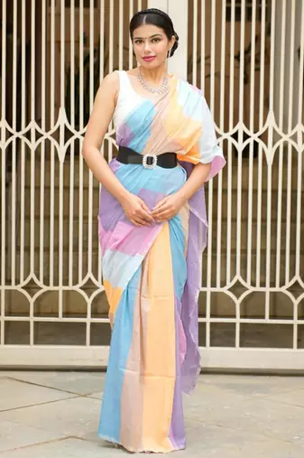 candy cloud pastel linen saree