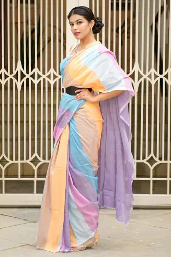 candy cloud pastel linen saree