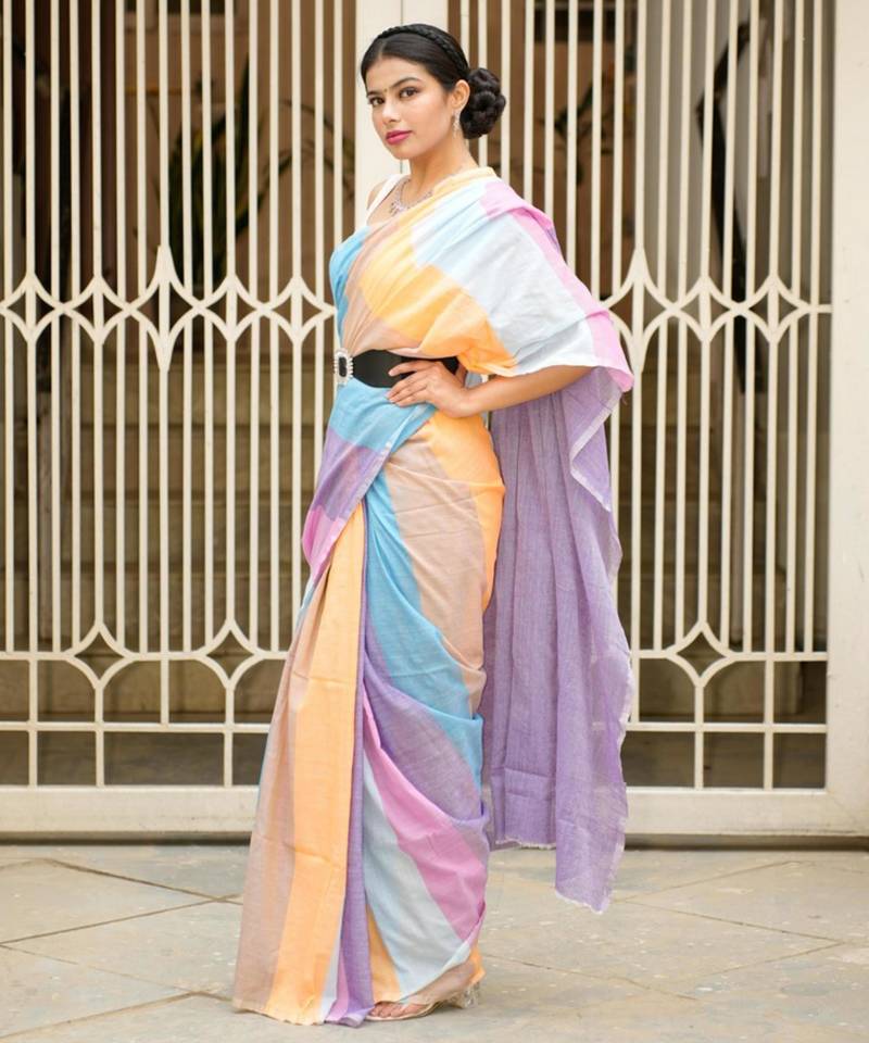 candy cloud pastel linen saree