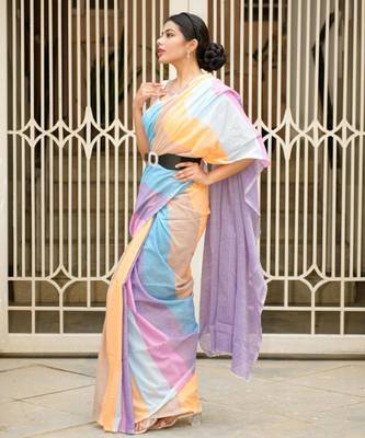 candy cloud pastel linen saree 3