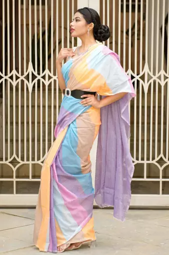 candy cloud pastel linen saree