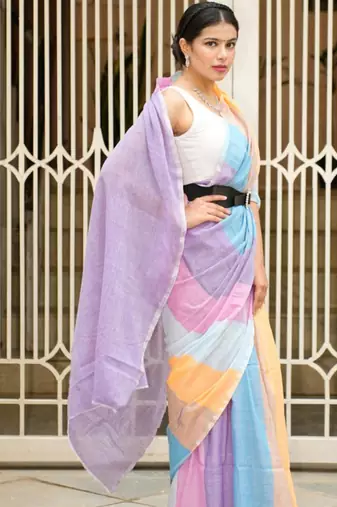 candy cloud pastel linen saree
