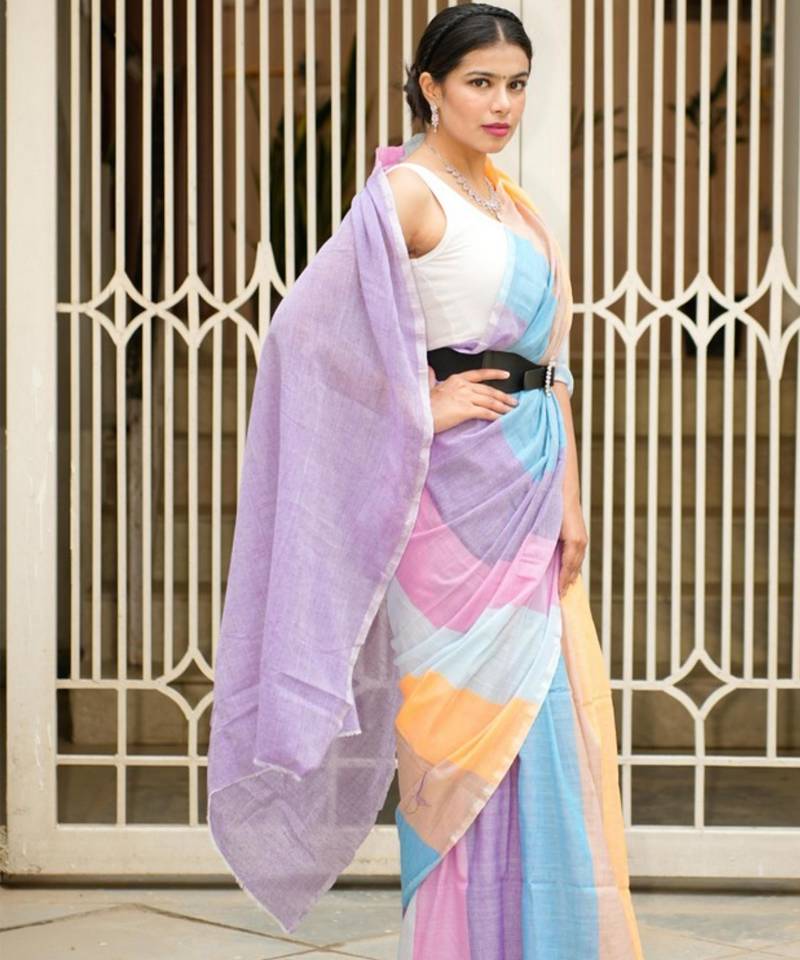 candy cloud pastel linen saree