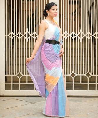 candy cloud pastel linen saree 5