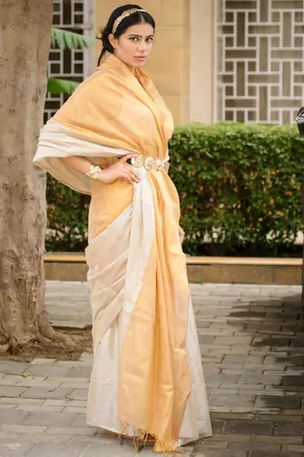 dual tone gold & ivory elegant ochre saree