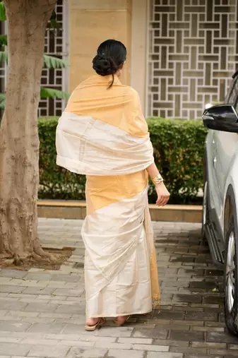 dual tone gold & ivory elegant ochre saree
