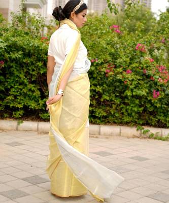 ethereal gleam dual tone gold & silver saree 4