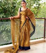 molten majesty antique gold tissue silk blend saree