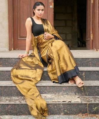 molten majesty antique gold tissue silk blend saree 5