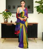multi-color spectrum stripes handwoven cotton saree