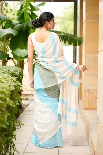 skyline melody block stripe cotton saree