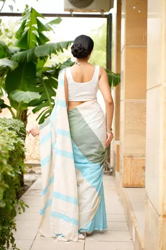 skyline melody block stripe cotton saree