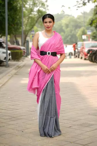 urban grace linen colorblock saree