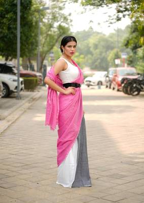 urban grace linen colorblock saree 3