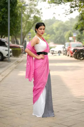 urban grace linen colorblock saree