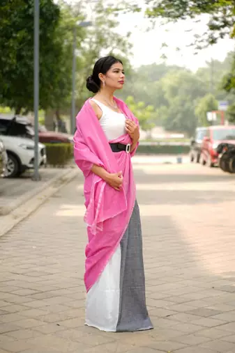 urban grace linen colorblock saree