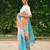 vibrant checks: turquoise & orange linen saree