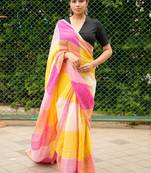 linen saree in pink, orange & yellow tones
