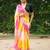 linen saree in pink, orange & yellow tones