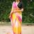linen saree in pink, orange & yellow tones