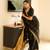 black linen saree with golden zari checks & border