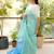 aqua blue linen saree with hand embroidered floral motifs