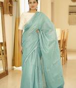 aqua whisper handwoven linen saree
