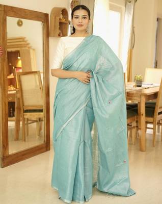 aqua whisper handwoven linen saree 2