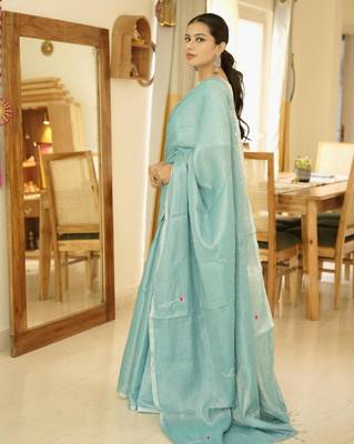 aqua whisper handwoven linen saree 3