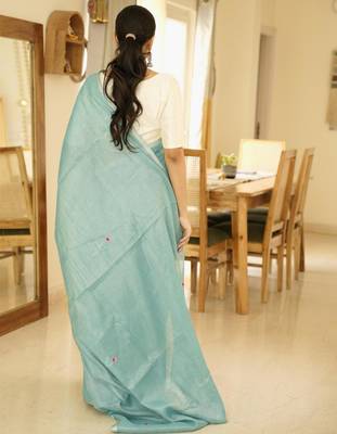 aqua whisper handwoven linen saree 5