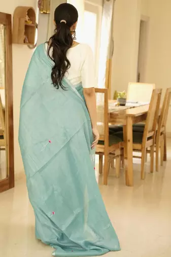 aqua whisper handwoven linen saree
