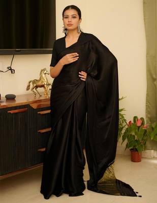 black silk blend saree with gold zari border a timeless classic 1