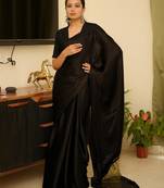 black silk blend saree with gold zari border a timeless classic
