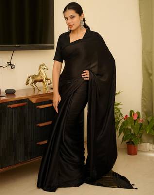 black silk blend saree with gold zari border a timeless classic 3