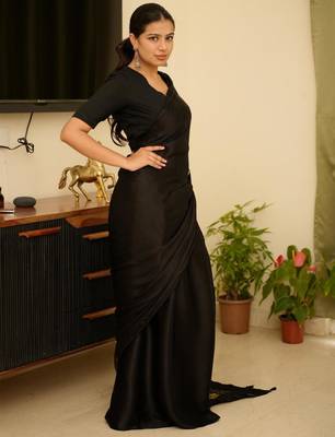 black silk blend saree with gold zari border a timeless classic 4