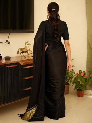 black silk blend saree with gold zari border a timeless classic 5