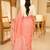 elegant handwoven pink linen saree with floral embroidery