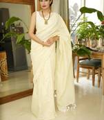 ethereal elegance ivory handwoven saree with subtle stripes