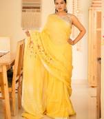 golden grace hand-embroidered tissue linen saree