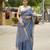 handwoven blue linen saree with tassel & hand embroidery
